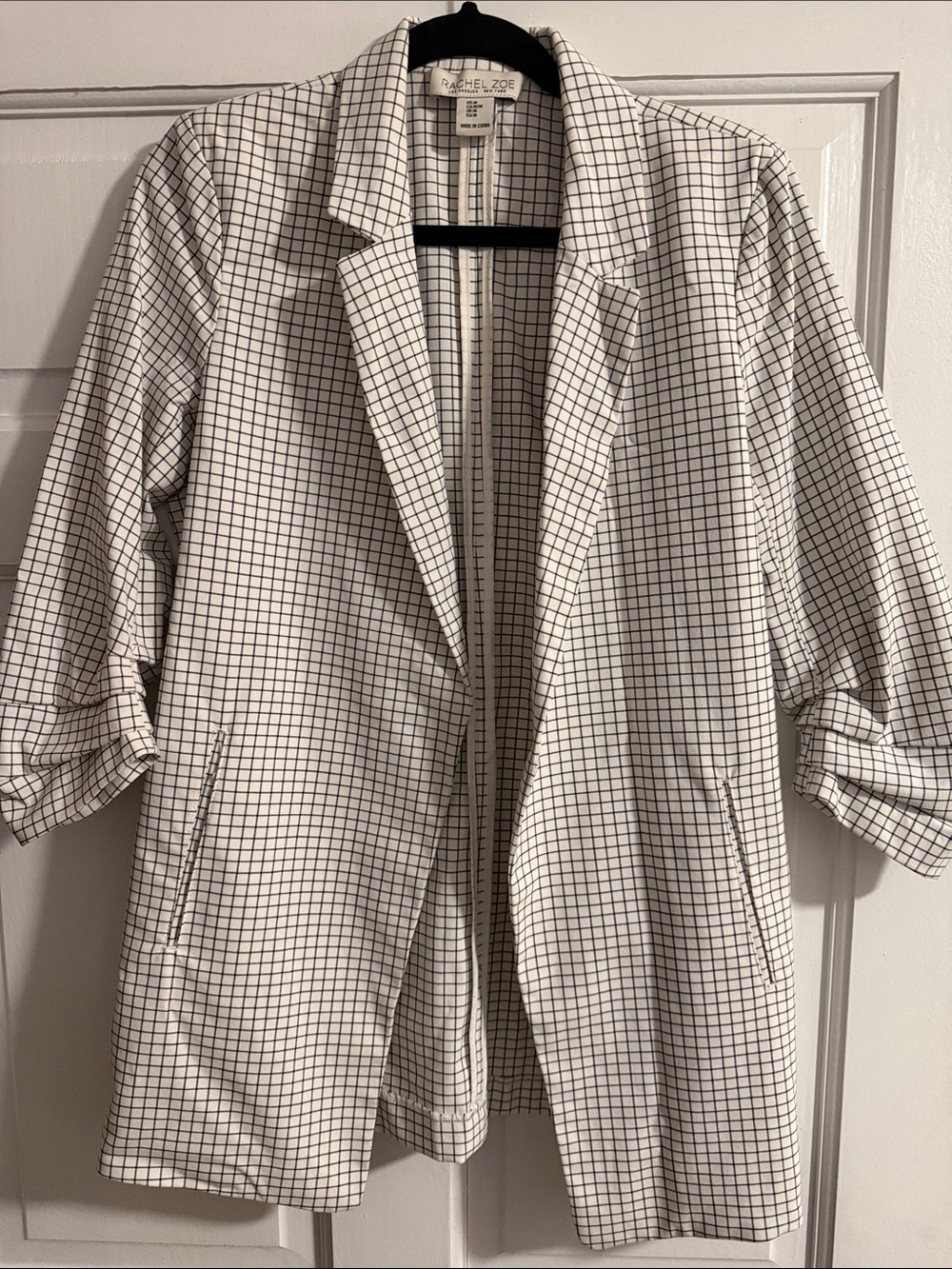 Rachel Zoe White Blazer with Black Grid Pattern